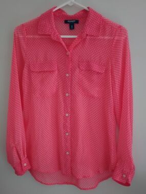 Old Navy Coral Pink Polka Dot Blouse